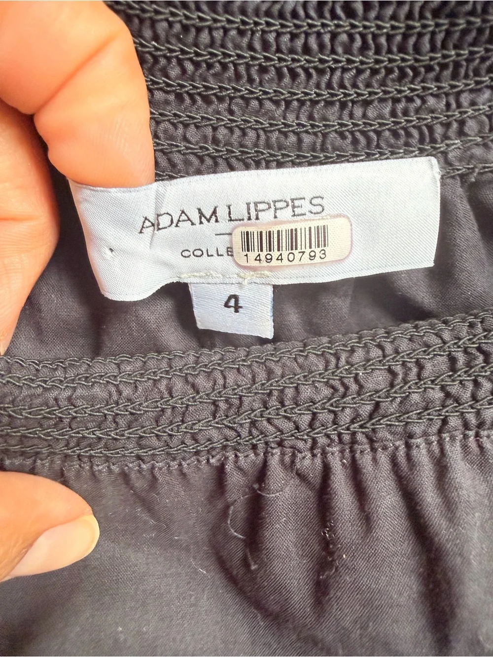 Adam Lippes Black Ruffle-Neck Smocked Peplum Top - Picture 3 of 4
